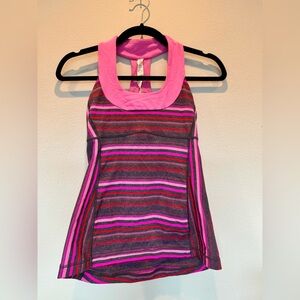 Lululemon Scoop Neck Running Tank | 4 | EUC | Pink/Grey Stripes | Shelf Bra